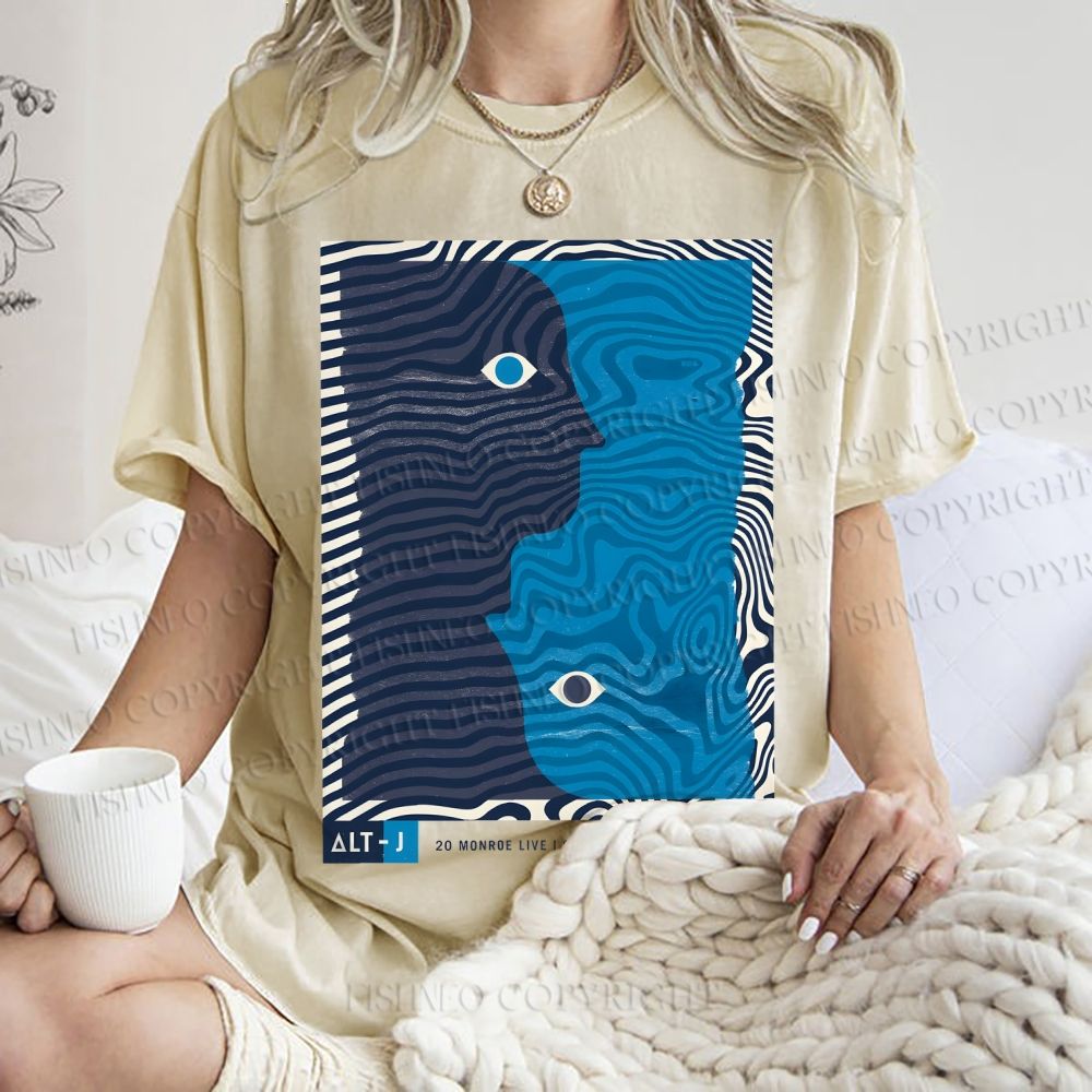 Unisex Geometric Art Portrait Printed Washed Tee