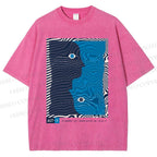 Unisex Geometric Art Portrait Printed Washed Tee