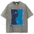 Unisex Geometric Art Portrait Printed Washed Tee