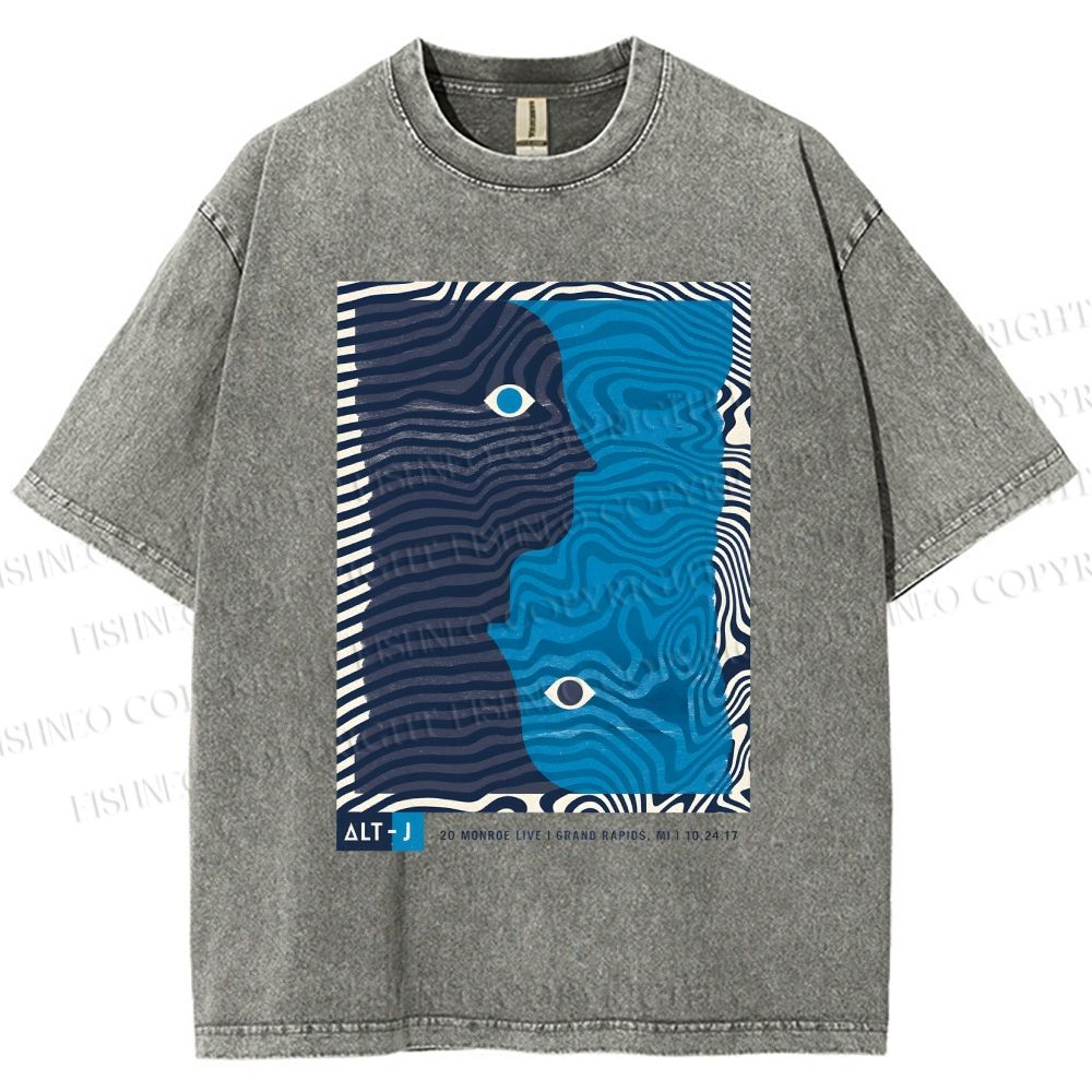 Unisex Geometric Art Portrait Printed Washed Tee