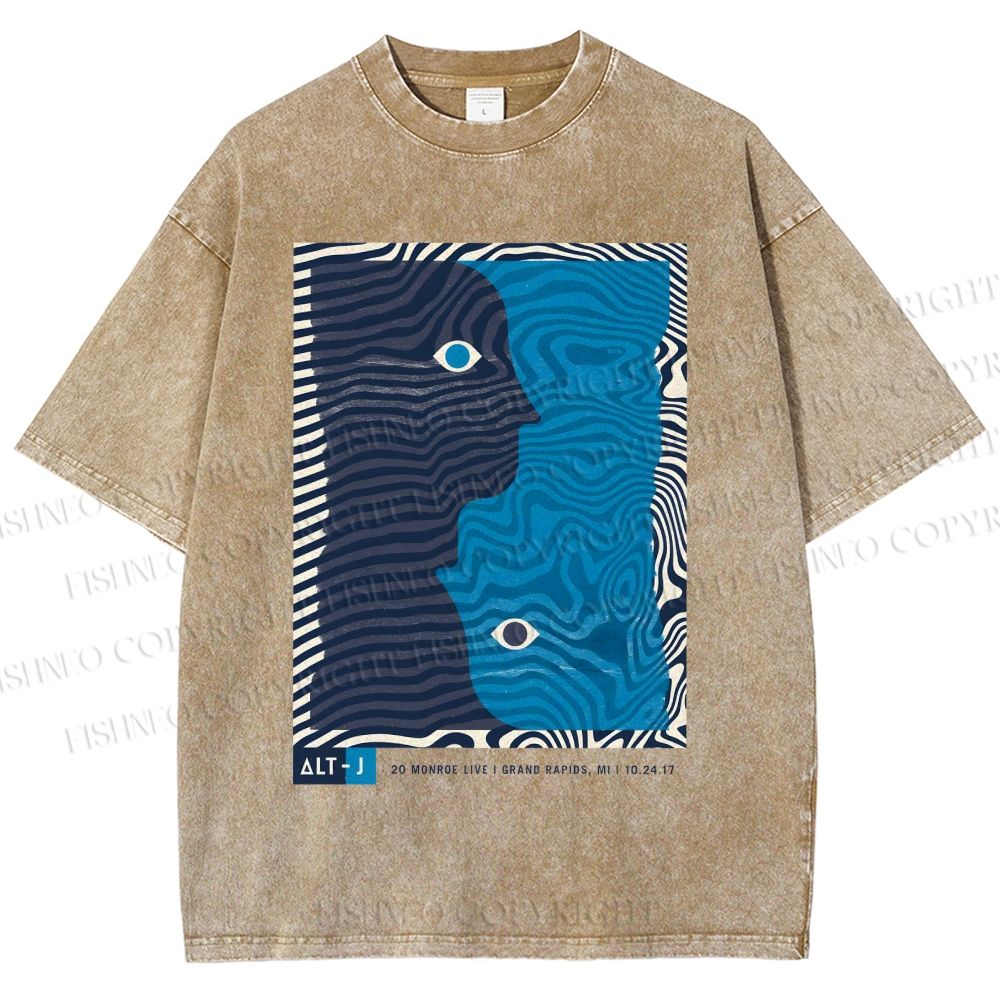 Unisex Geometric Art Portrait Printed Washed Tee