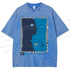 Unisex Geometric Art Portrait Printed Washed Tee