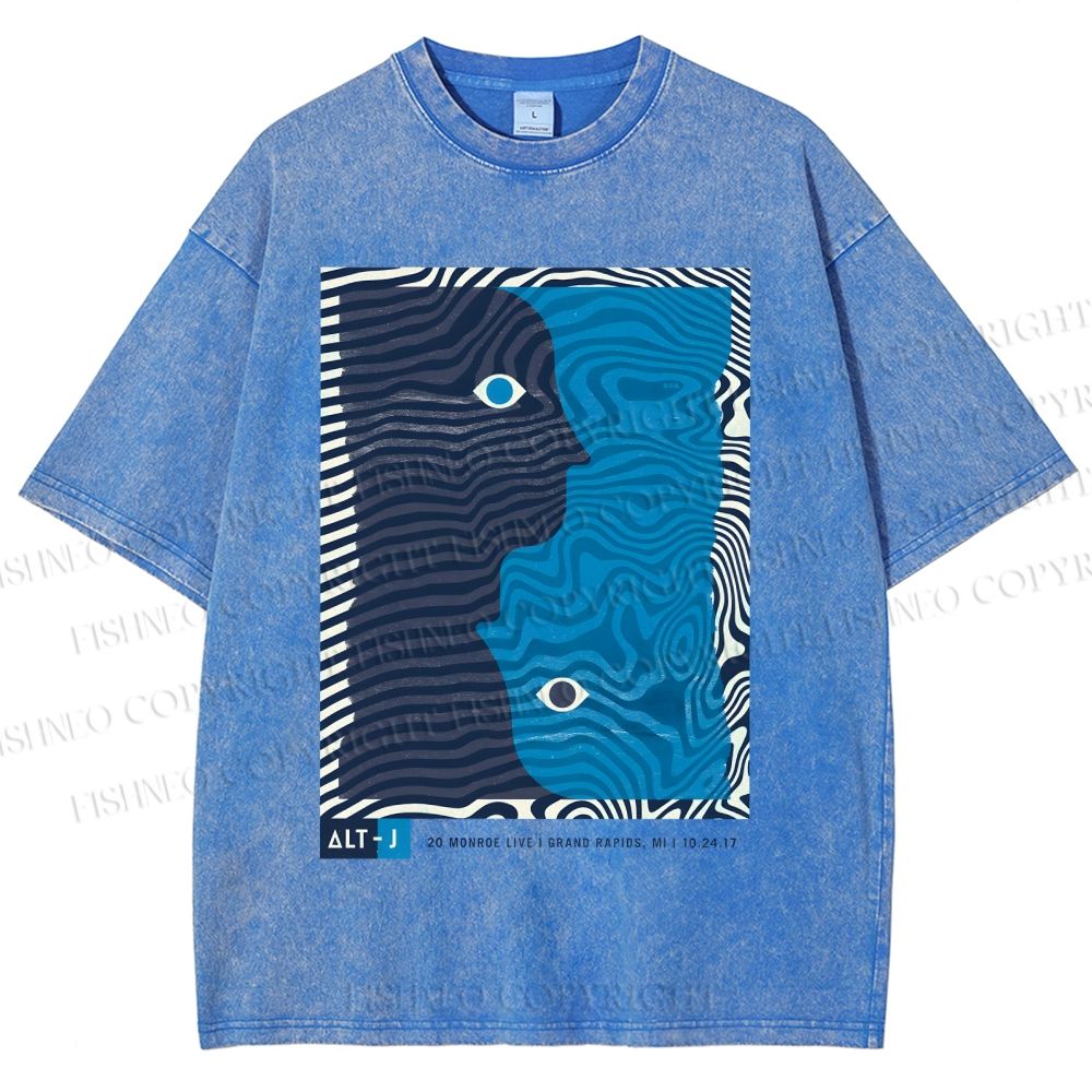 Unisex Geometric Art Portrait Printed Washed Tee
