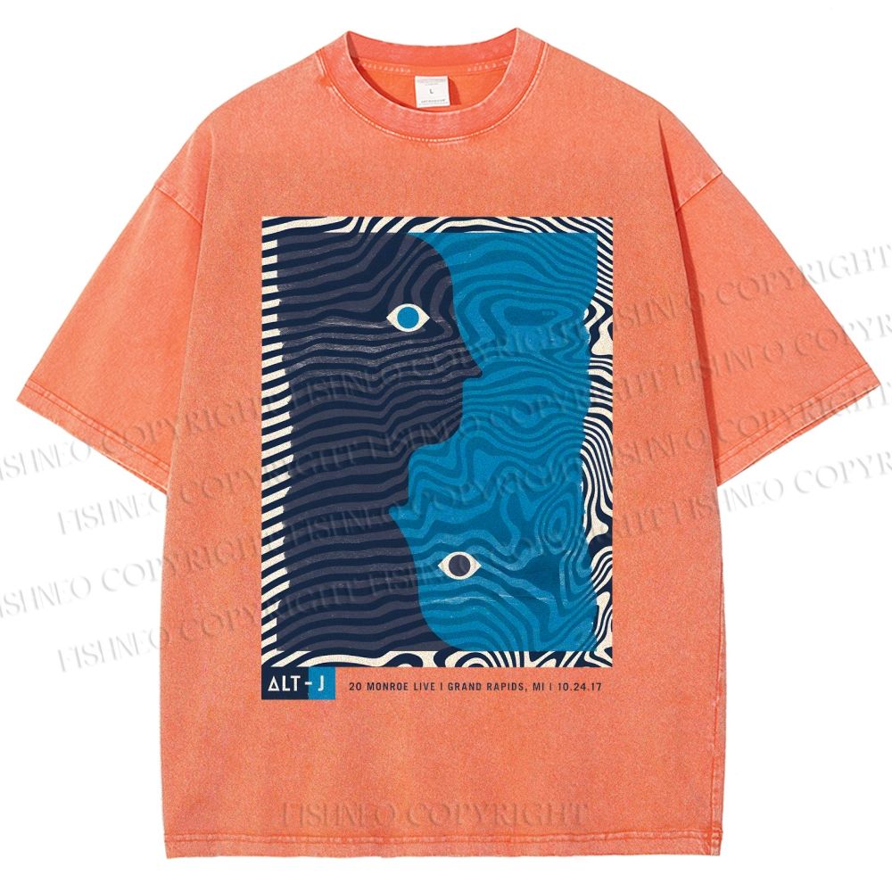 Unisex Geometric Art Portrait Printed Washed Tee