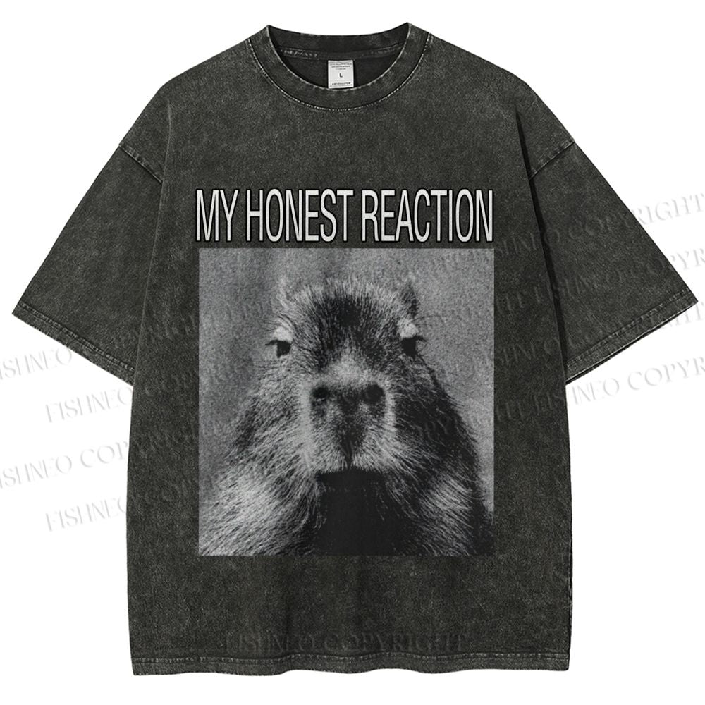 Unisex Capybara My Honest Reaction Printed Washed Tee
