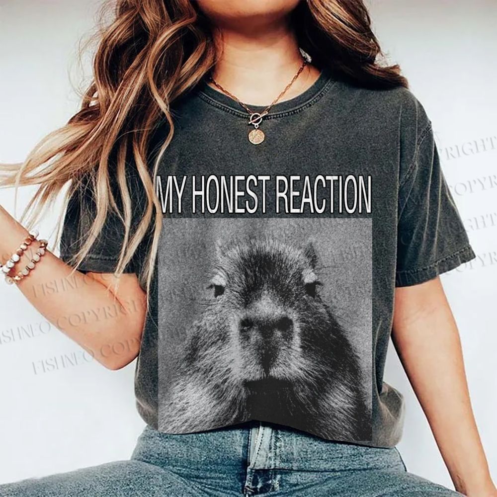 Unisex Capybara My Honest Reaction Printed Washed Tee