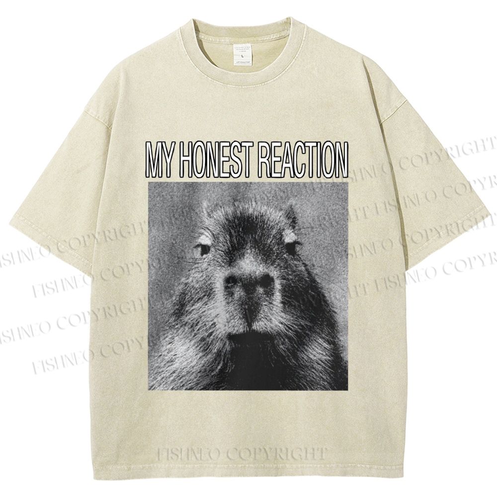 Unisex Capybara My Honest Reaction Printed Washed Tee