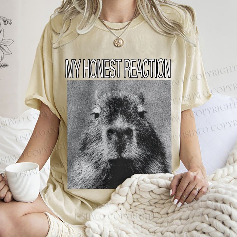 Unisex Capybara My Honest Reaction Printed Washed Tee