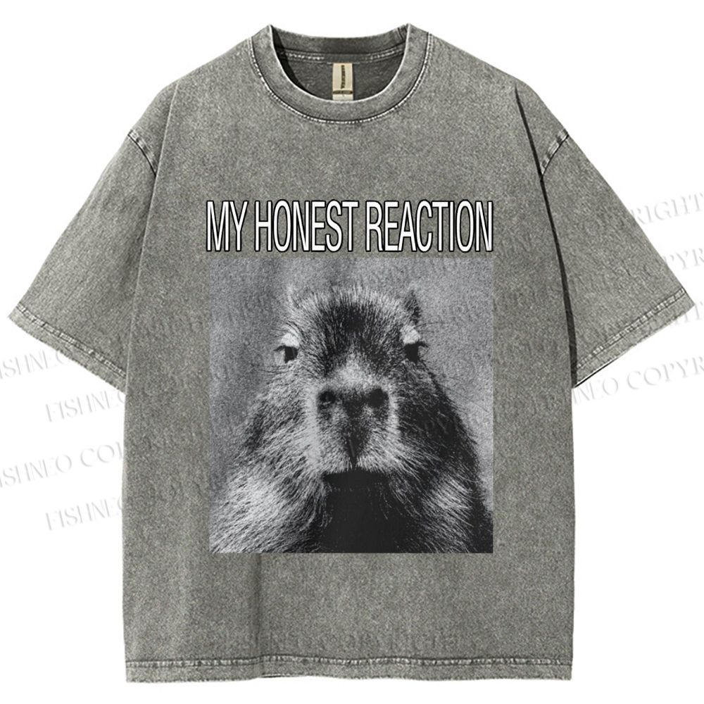 Unisex Capybara My Honest Reaction Printed Washed Tee