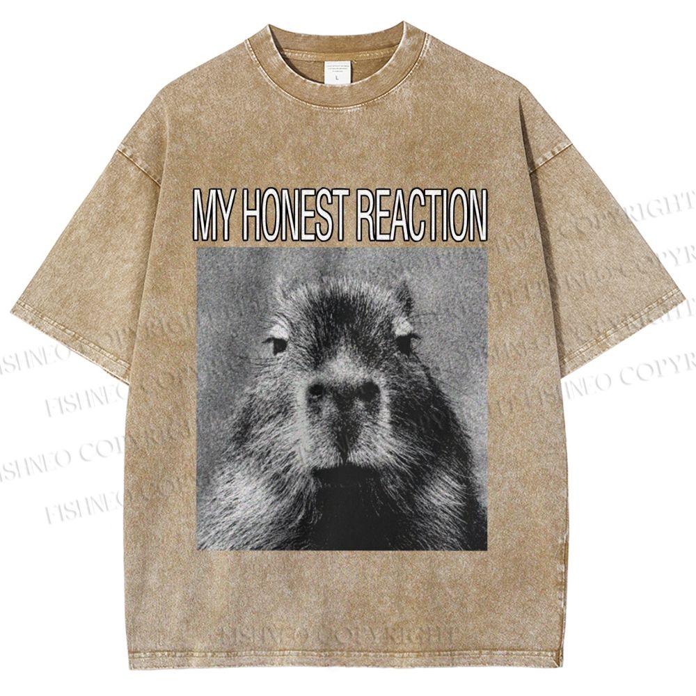 Unisex Capybara My Honest Reaction Printed Washed Tee