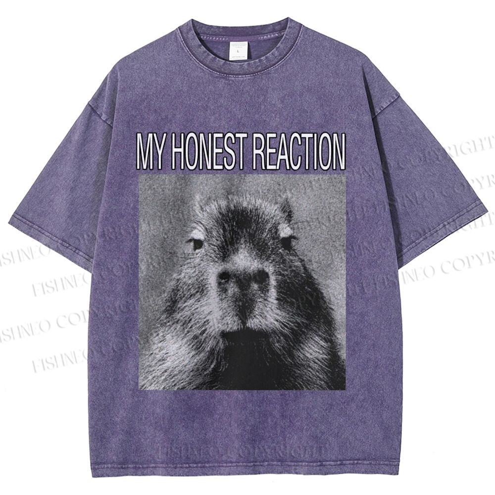 Unisex Capybara My Honest Reaction Printed Washed Tee