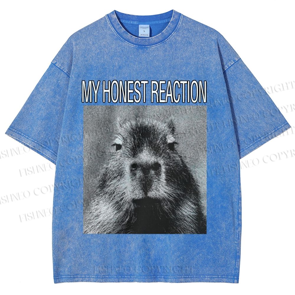 Unisex Capybara My Honest Reaction Printed Washed Tee