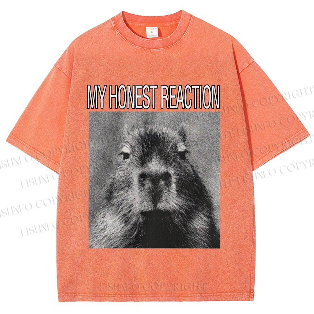 Unisex Capybara My Honest Reaction Printed Washed Tee