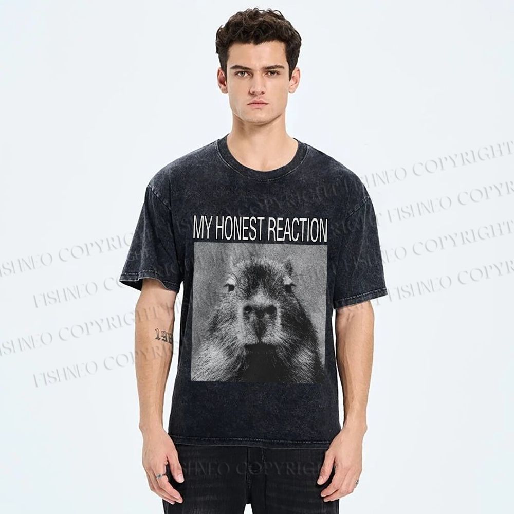 Unisex Capybara My Honest Reaction Printed Washed Tee