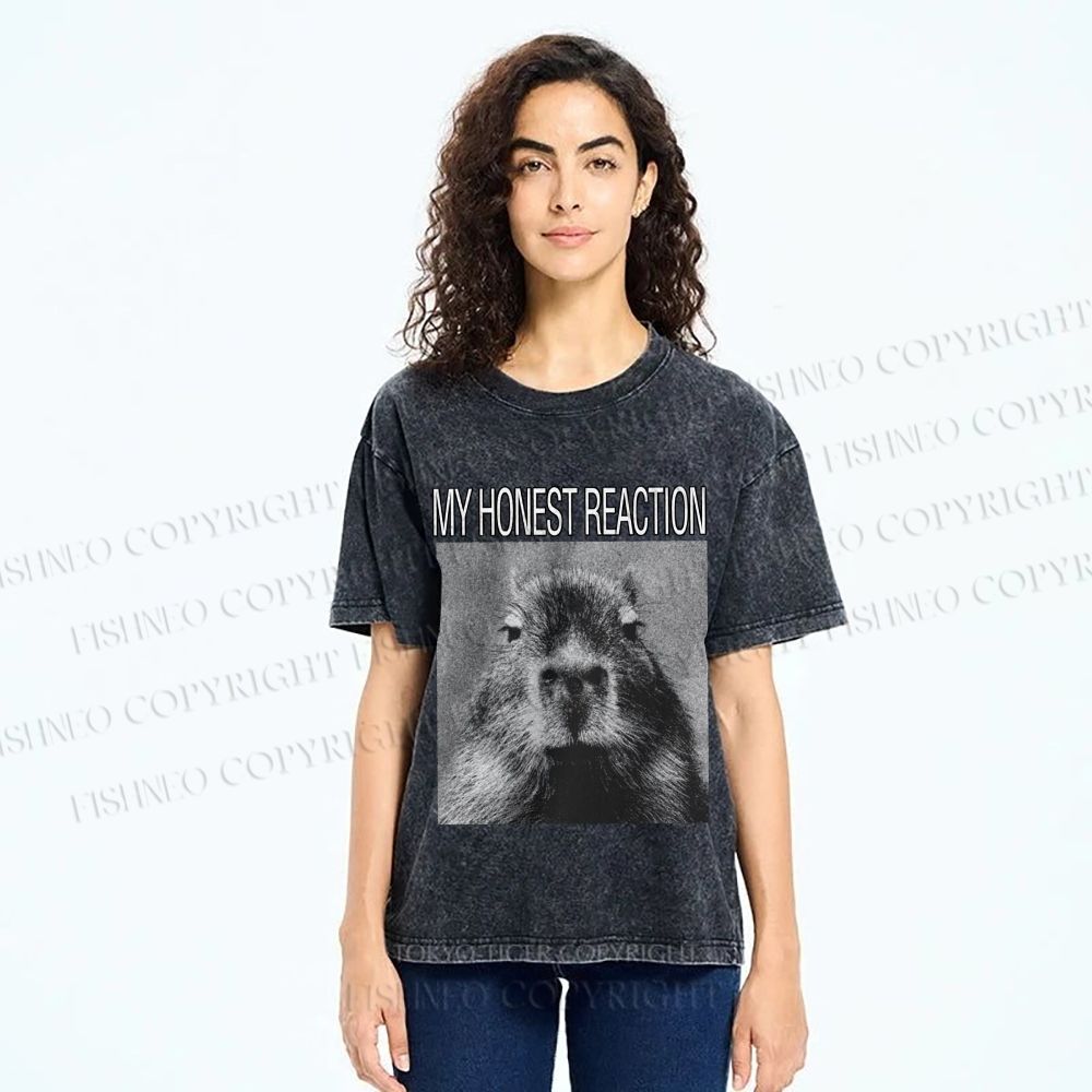 Unisex Capybara My Honest Reaction Printed Washed Tee