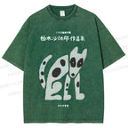 Unisex Japanese Dog Printed Washed Tee