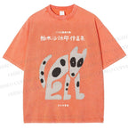 Unisex Japanese Dog Printed Washed Tee