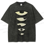 Unisex Weird Eyes Graffiti Printed Washed Tee