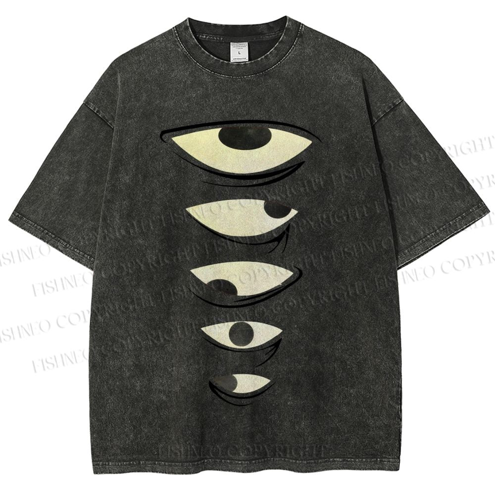 Unisex Weird Eyes Graffiti Printed Washed Tee