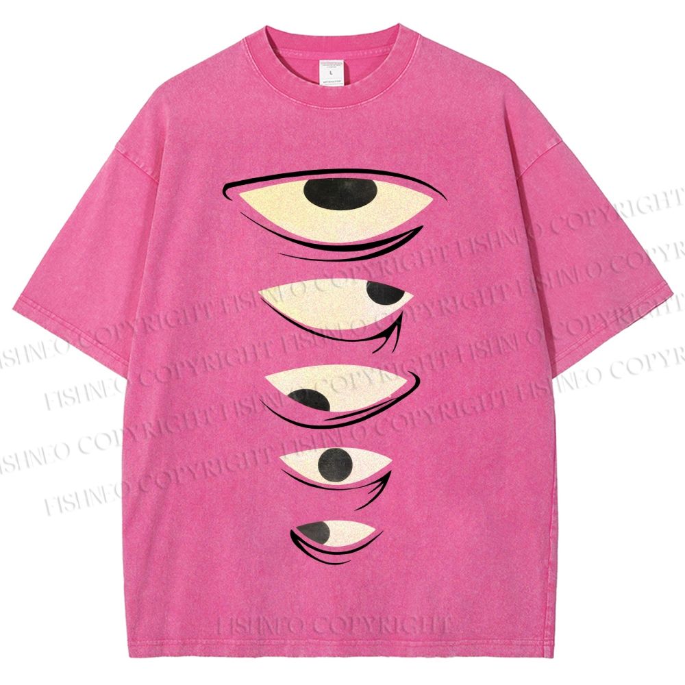 Unisex Weird Eyes Graffiti Printed Washed Tee