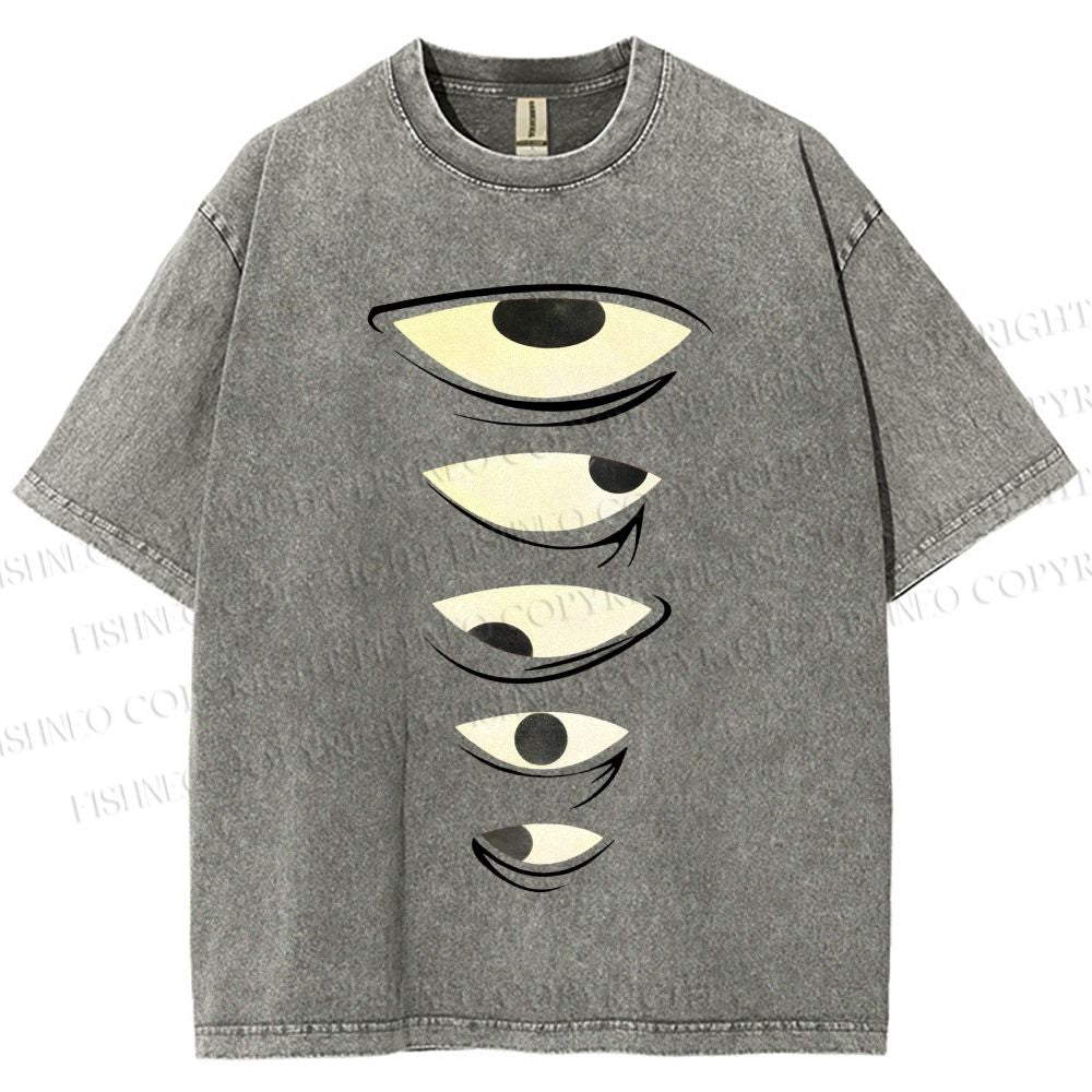 Unisex Weird Eyes Graffiti Printed Washed Tee