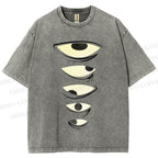 Unisex Weird Eyes Graffiti Printed Washed Tee