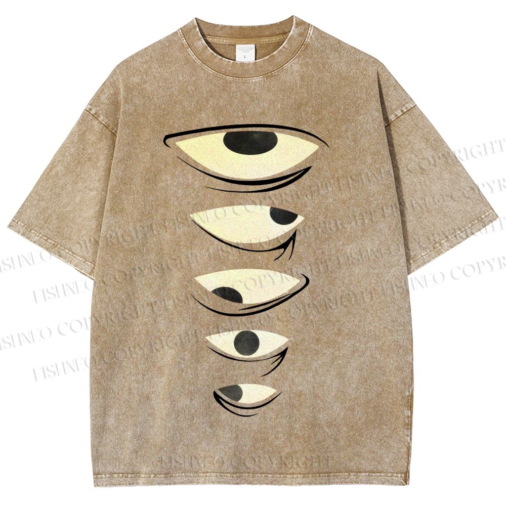 Unisex Weird Eyes Graffiti Printed Washed Tee