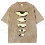 Unisex Weird Eyes Graffiti Printed Washed Tee