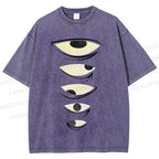 Unisex Weird Eyes Graffiti Printed Washed Tee