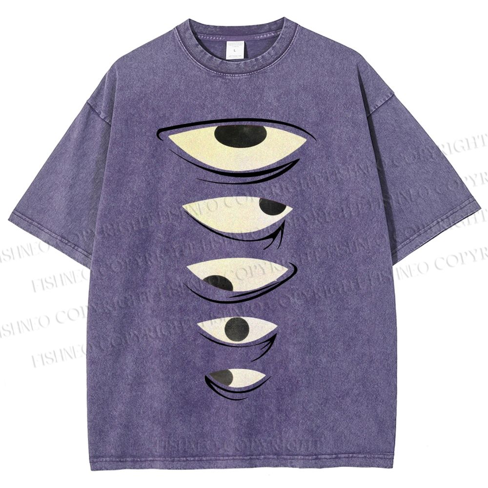 Unisex Weird Eyes Graffiti Printed Washed Tee