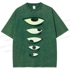 Unisex Weird Eyes Graffiti Printed Washed Tee