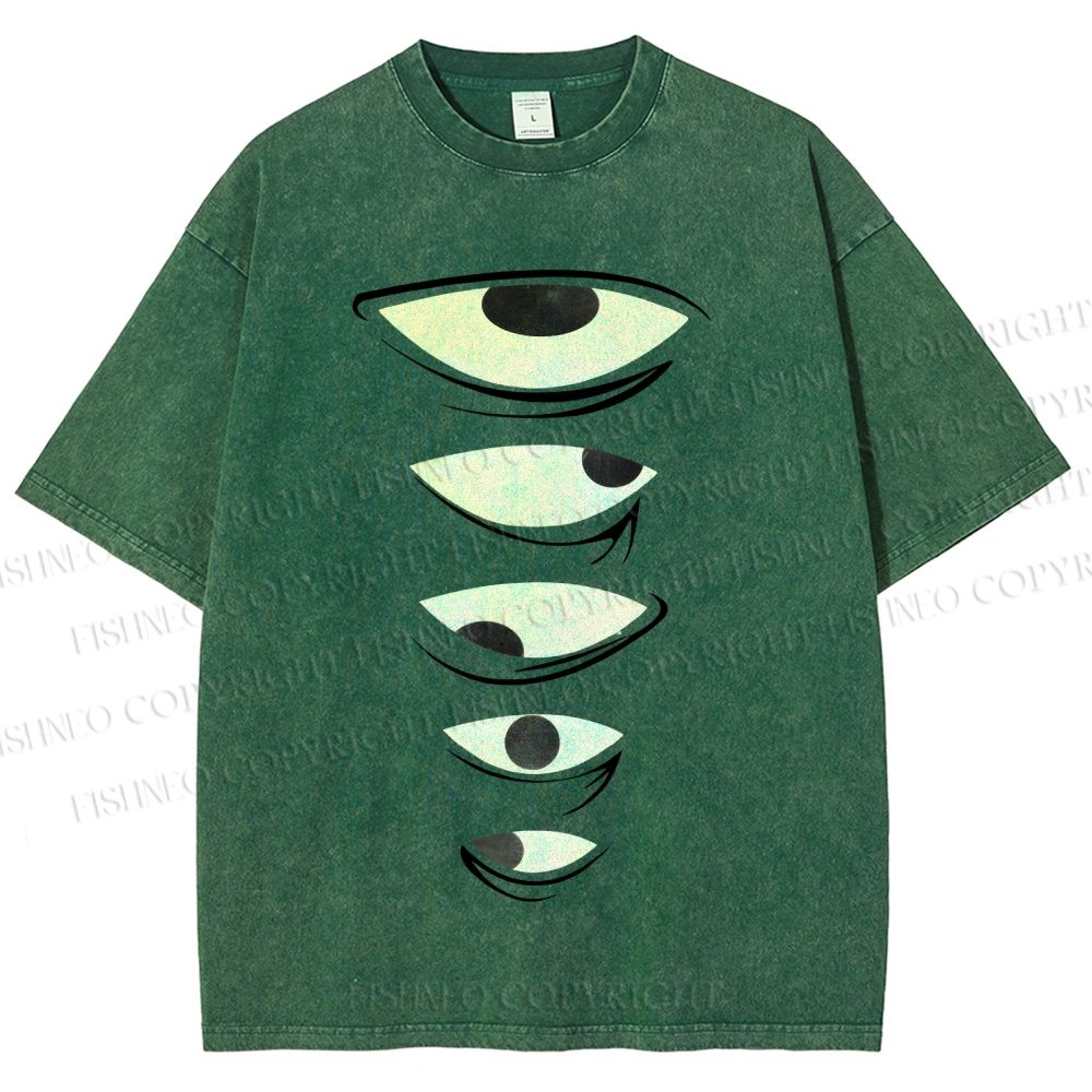 Unisex Weird Eyes Graffiti Printed Washed Tee