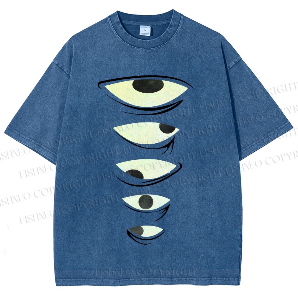 Unisex Weird Eyes Graffiti Printed Washed Tee