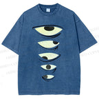 Unisex Weird Eyes Graffiti Printed Washed Tee