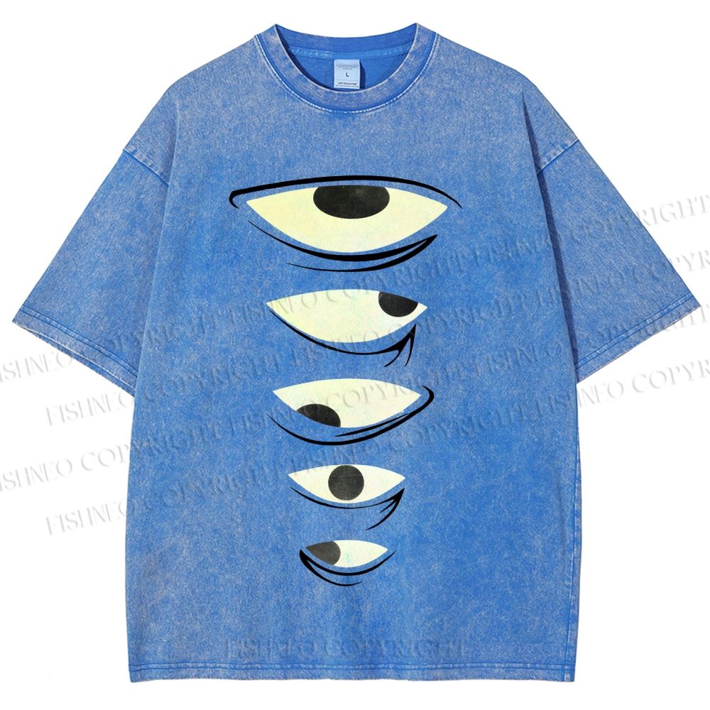 Unisex Weird Eyes Graffiti Printed Washed Tee