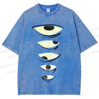 Unisex Weird Eyes Graffiti Printed Washed Tee