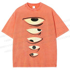 Unisex Weird Eyes Graffiti Printed Washed Tee