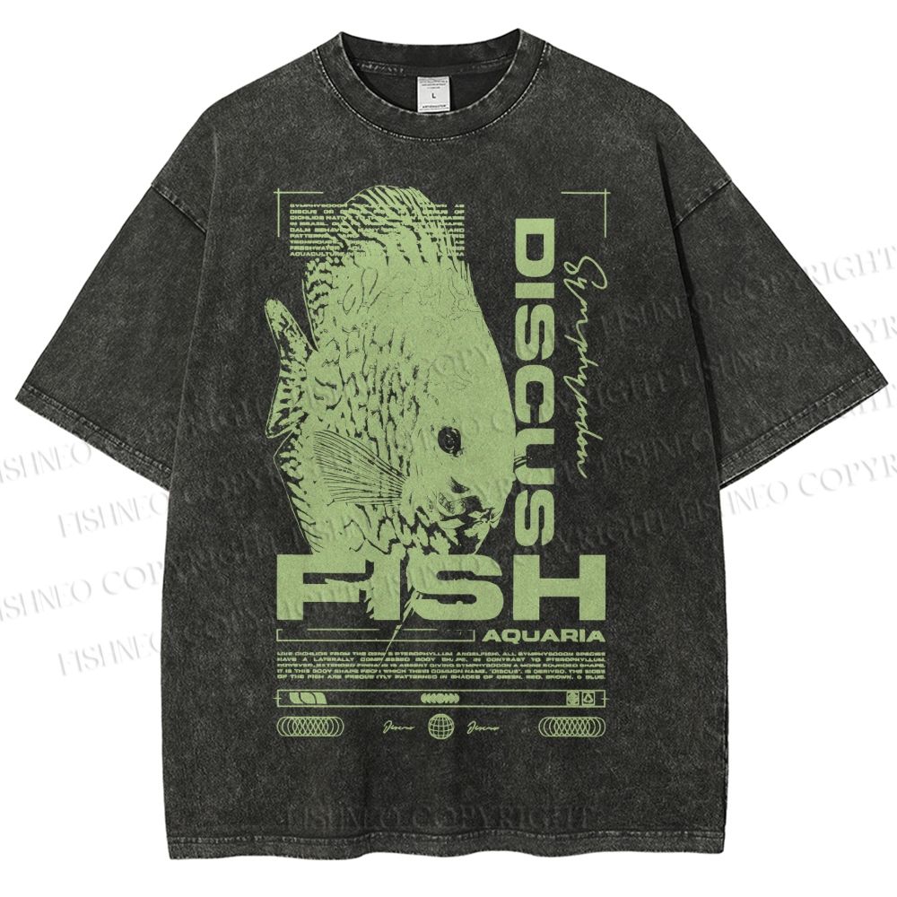 Unisex Fish Printed Washed Tee