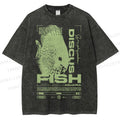 Unisex Fish Printed Washed Tee