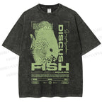 Unisex Fish Printed Washed Tee
