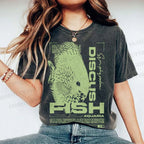 Unisex Fish Printed Washed Tee