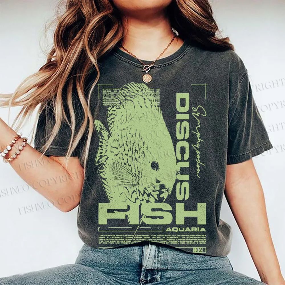 Unisex Fish Printed Washed Tee
