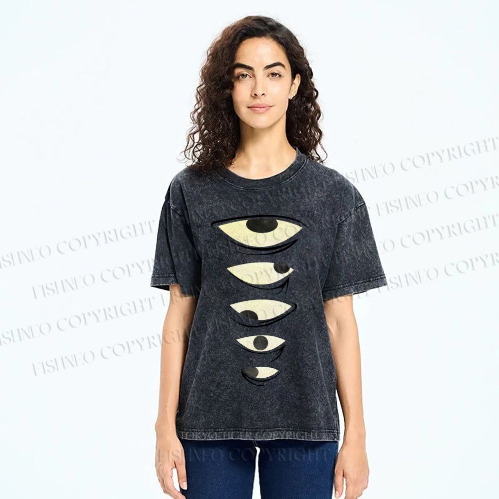 Unisex Weird Eyes Graffiti Printed Washed Tee