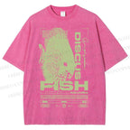 Unisex Fish Printed Washed Tee