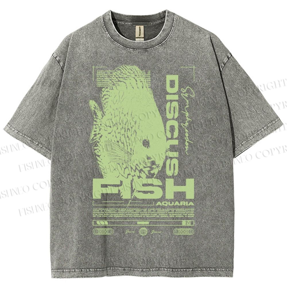Unisex Fish Printed Washed Tee