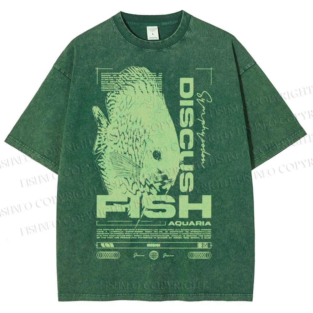Unisex Fish Printed Washed Tee