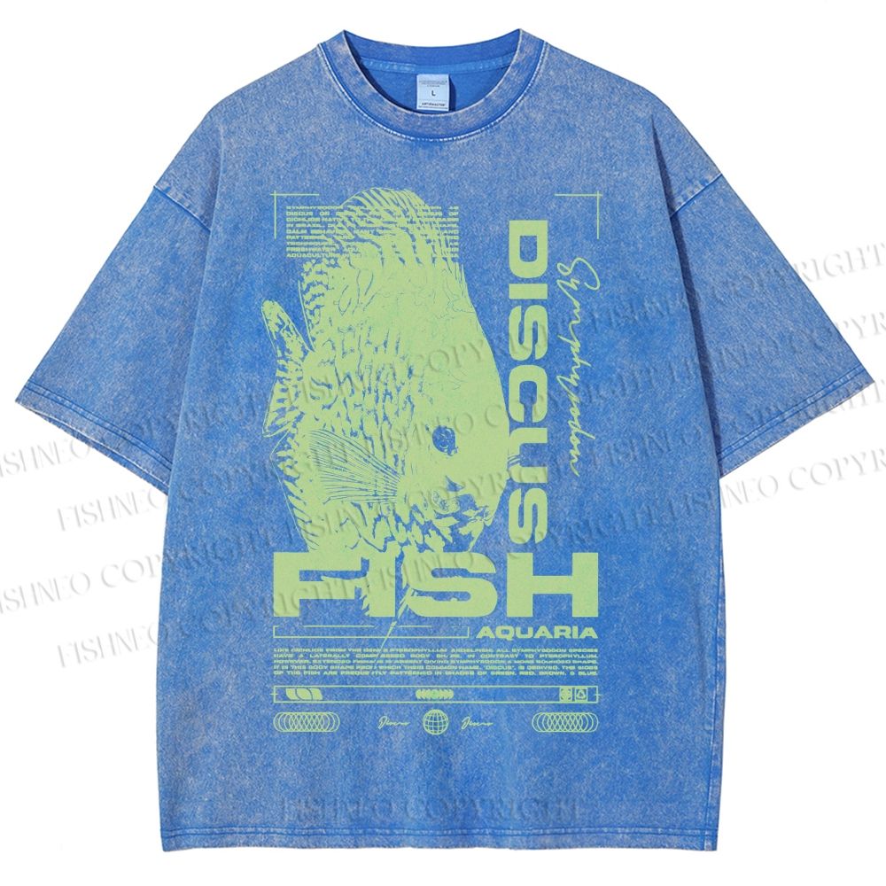 Unisex Fish Printed Washed Tee