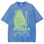 Unisex Fish Printed Washed Tee