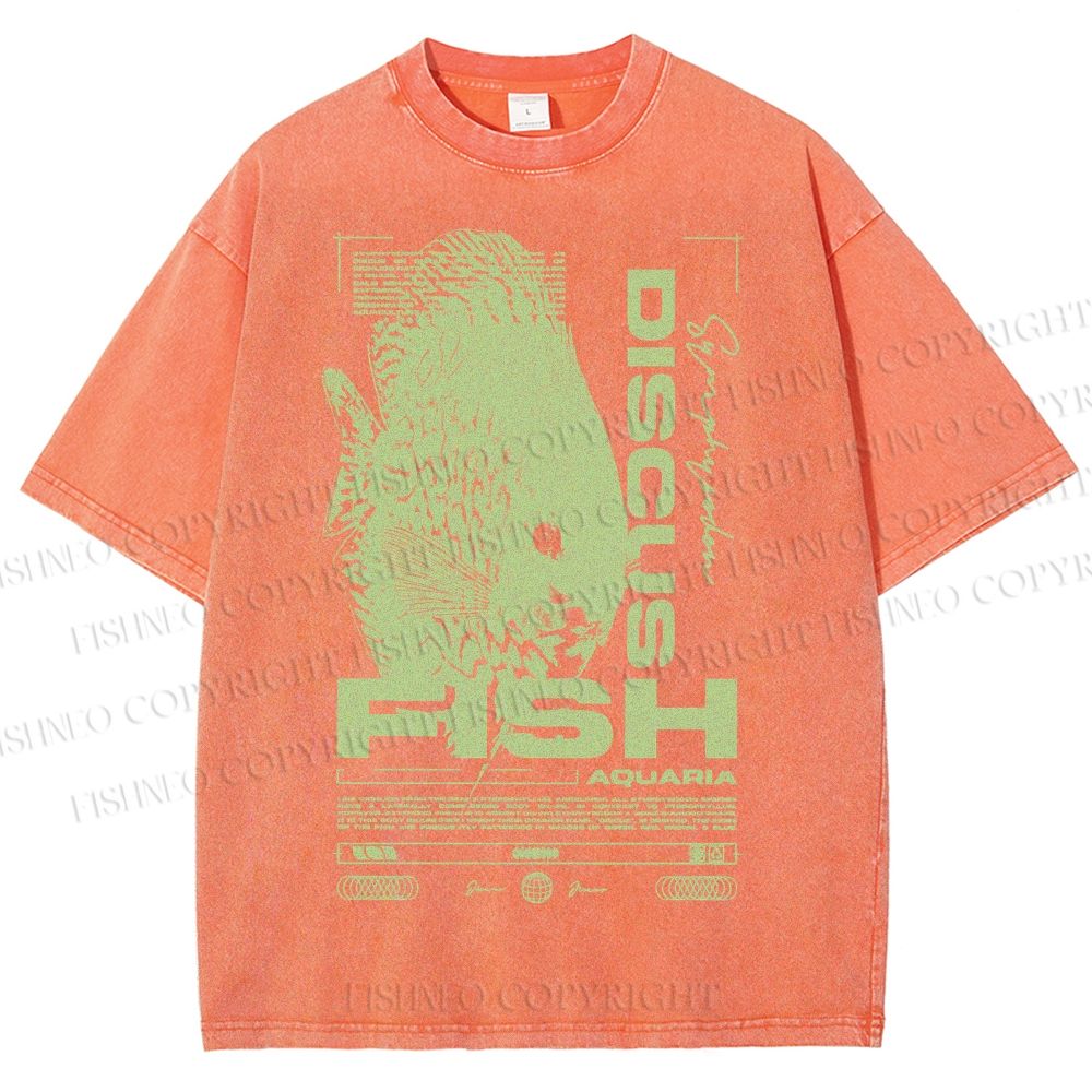 Unisex Fish Printed Washed Tee