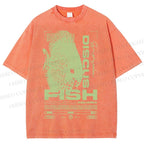 Unisex Fish Printed Washed Tee